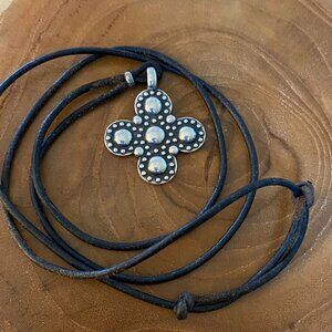 RETIRED James Avery Ball Bead Cross Leather Necklace